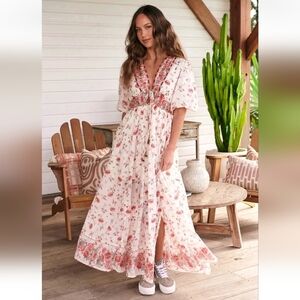 Free People Lynette Floral Maxi Dress Rose Cottagecore Prairie XS NWOT